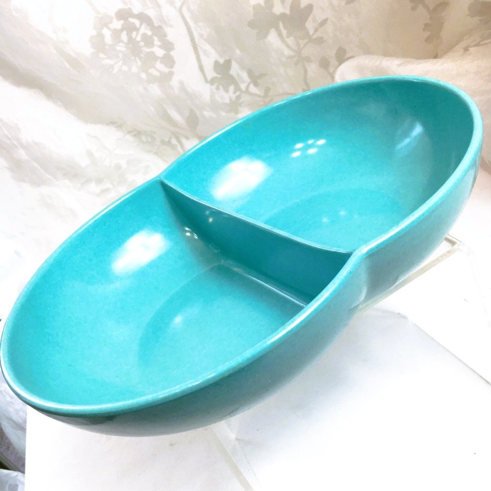 * Vintage 1950’s Classic MCM Aqua Dinner 2 section Melmac Serving Bowl